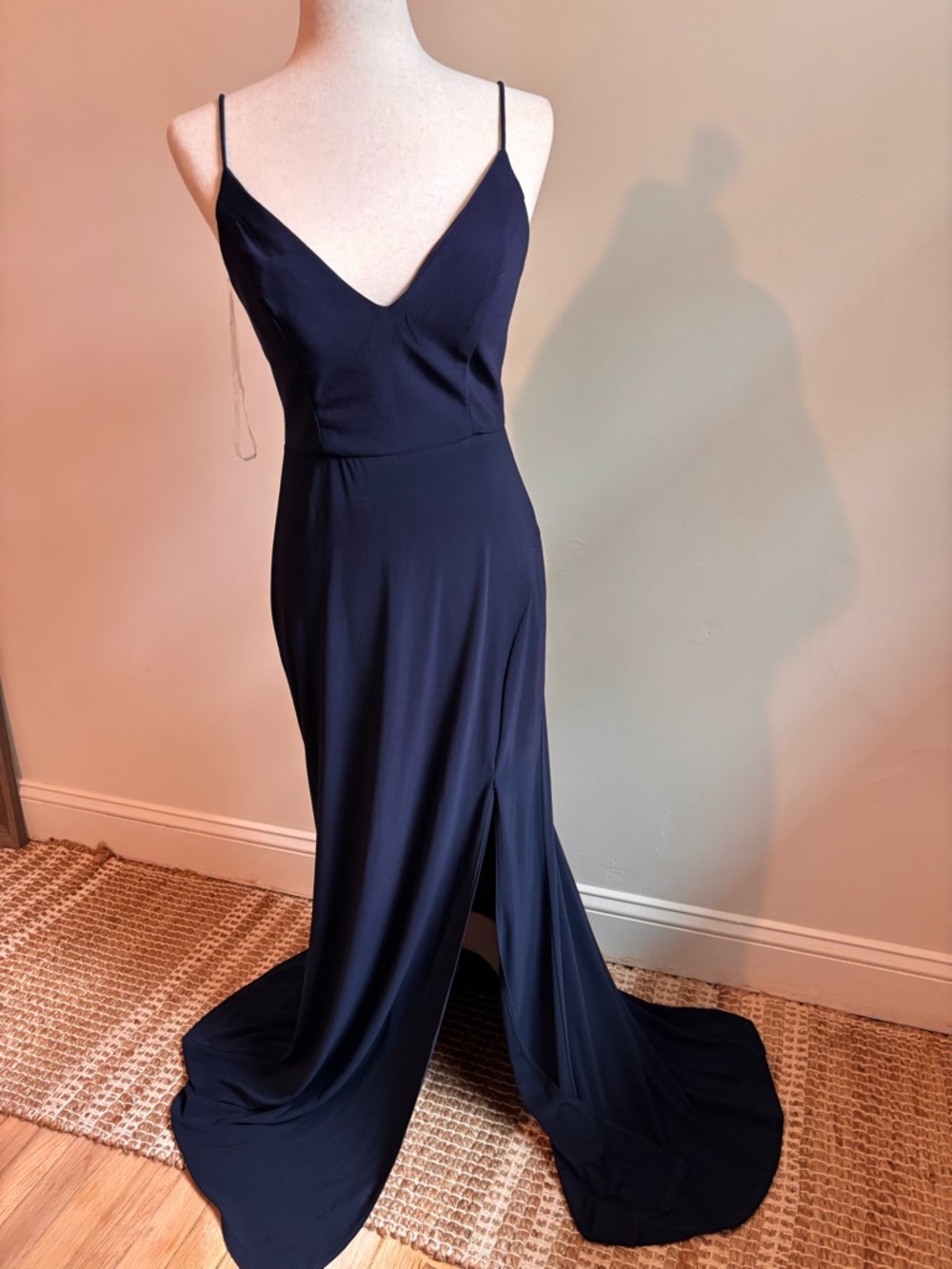 Juniors 5/6 Simple Navy Blue Formal Gown with Slit NWT